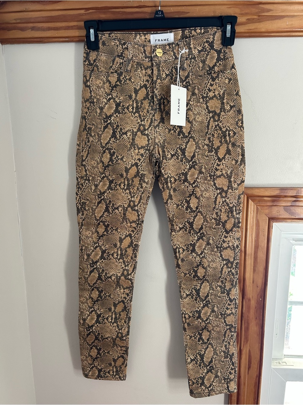 NWT FRAME Snake Print Skinny Jeans in Brown